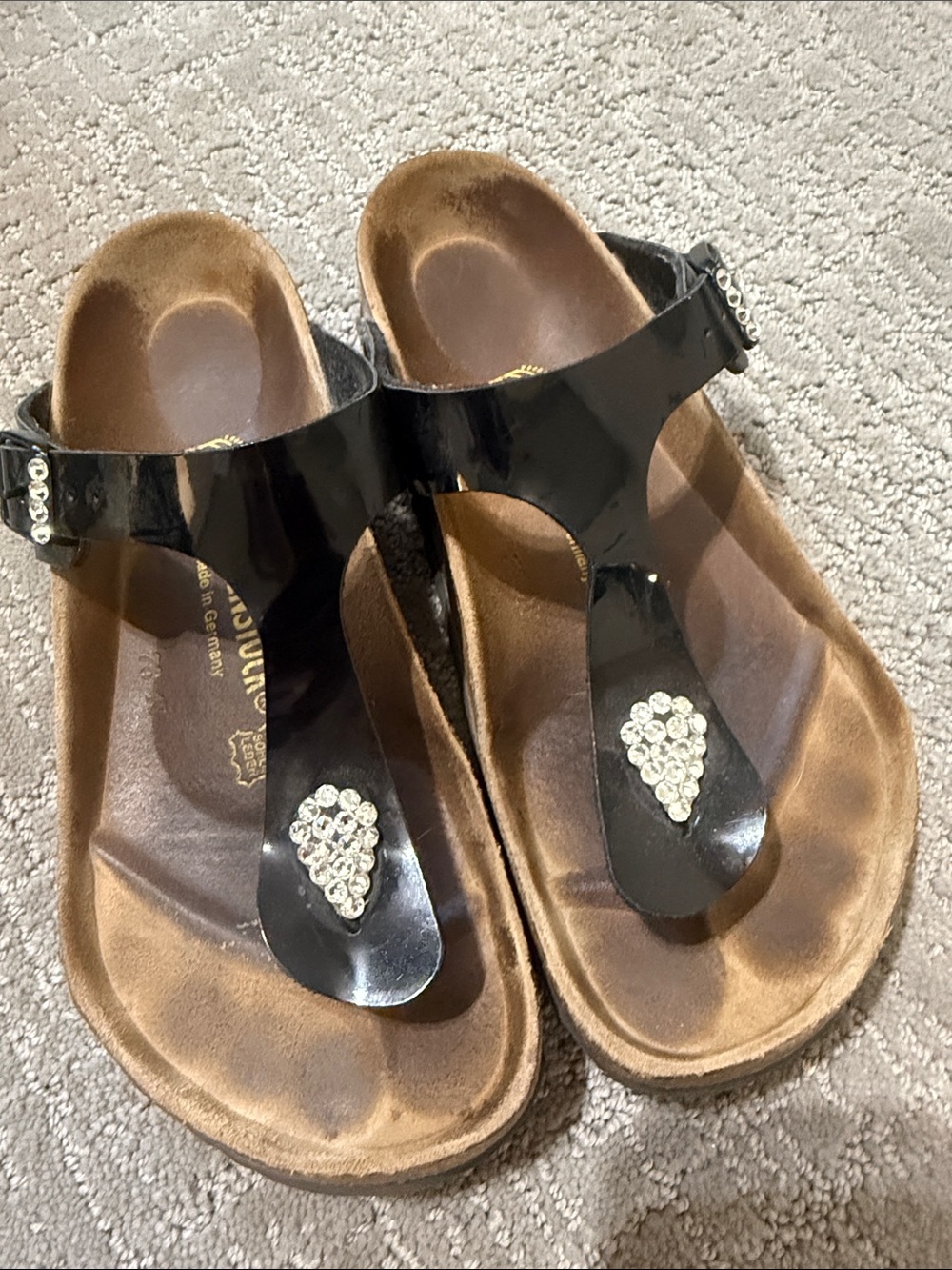 Black Patent T-Strap Rhinestone Sandals for Women size 38